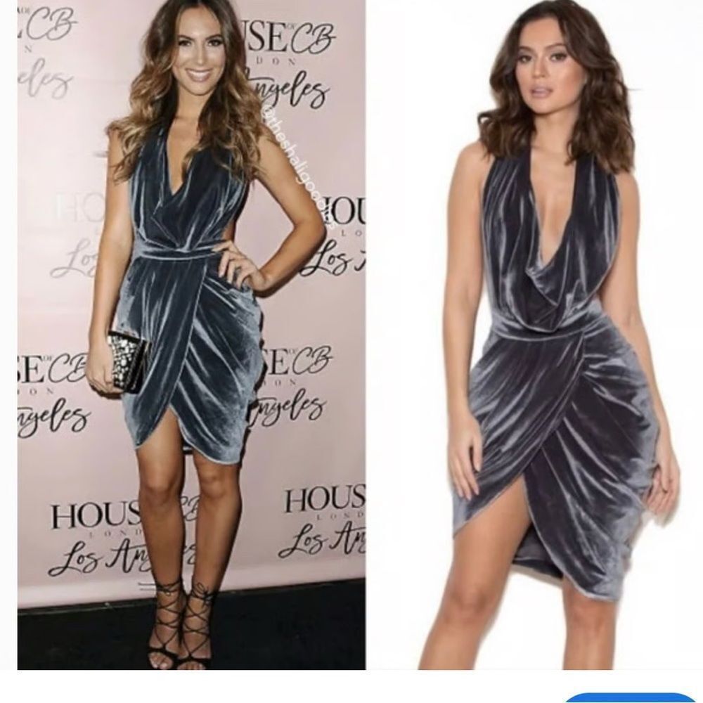 House of CB London xs Medea dress velvet drape front backless sexy‎